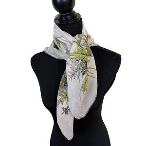Vtg Womens Cream Neck Head Scarf Floral Tulip 28 in Square Silk Scarves